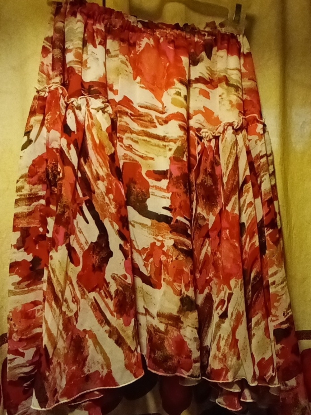 Women's NUE OPTIONS Floral Watercolor Midi Skirt in Coral and Cream